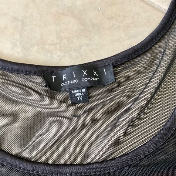 Trixxi Flocked Fit & Flare Skater Dress women plus size 1X Retro Pinup pink shim - Picture 7 of 9